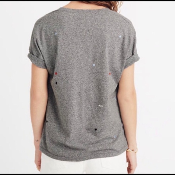 Madewell Gray Scoop Neck Tee W/Colorful Squares S - Picture 2 of 9